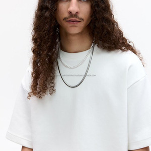 T-shirts anti-boulochage à col rond pour hommes T-shirt lourd à manches régulières T-shirt de luxe en coton épais vierge Streetwear T-shirt homme - Product Image 5