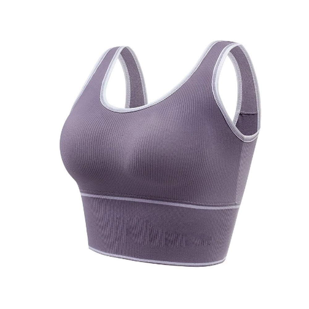 Seamless Ribbed Solid Front Logo Bow Racerback Sports Bra with Removable Pads Medium Support Wireless Breathable for Yoga & Gym
