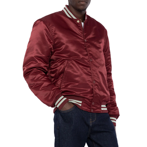Chaqueta Bomber de béisbol de satén de seda con cremallera de manga completa para hombres Chaquetas con ribete acanalado con cierre a presión - Product Image 4