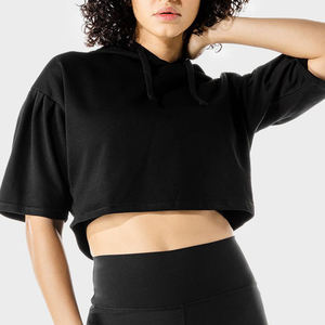 Ropa de calle con logotipo personalizado de alta calidad, Top corto con capucha para mujer, ropa informal recortada, prendas de vestir a la moda, sudadera con capucha para mujer - Product Image 1