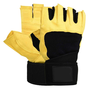 Half Finger Fitness Gloves Yellow Black <b>Leather</b> Weight Lifting Gym Unisex Adjustable <b>Wrist</b> <b>Strap</b> - Product Image 1