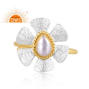 Dernière conception faite à la main 18K plaqué or ensemble de perles naturelles forme florale bague empilable Demi fabricant de bijoux fins - Product Image 2