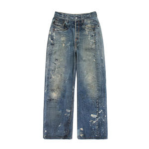 Jeans amples pour hommes Vente en gros personnalisé Vintage lavé de haute qualité rétro lavage lourd à faire vieux Graffiti Splash encre peinture - Product Image 1