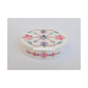Exclusive Most Beautiful White Marble With <b>Mix</b> Color Mother Of Pearl Flower Design Inlay Work Oval Jewelry <b>Box</b> For Weddings - Product Image 1
