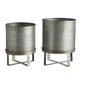 Rustic Design Corrugated Texture Farmhouse Trough Outdoor Galvanized <b>Planter</b> Set with Removable Frame Stands Set of 2 - Product Image 1