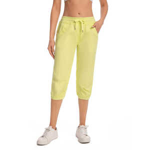 Pantalon de jogging court vert lime léger et ample, idéal pour le sport, le fitness et le yoga, avec cordon de serrage à la taille, en polyester extensible et doux, coupe capri - Product Image 6