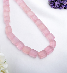 โรสควอตซ์ทรงเหลี่ยมเจียระไน หินธรรมชาติ สำหรับทำเครื่องประดับชั้นดี ลูกปัดพลอย - Product Image 1