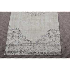 Turkish Vintage Runner Rug 3x7,<b>9</b> ft, Gray White Plants & trees Rug - Product Image 5