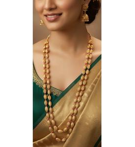 Exclusivo Juego de Collar Largo de Doble Capa con Acabado Dorado Mate de Primera Calidad con Pendientes para Bodas, Colección para Mujer - Product Image 1