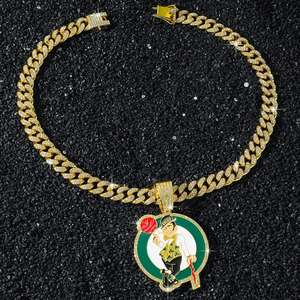 Colgante Personalizado del Campeonato del Equipo de Baloncesto de los Boston Celtics, Estilo Lujoso, Forma de Dibujos Animados, Plata de Ley, Chapado en Rodio, Moissanita - Product Image 5