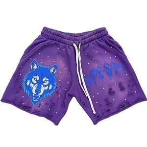 Shorts unisexes en molleton français uni, sans motif, avec strass, de haute qualité, grammage lourd, impression personnalisée du logo - Product Image 1