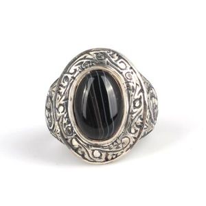 Men's 925 Sterling <b>Silver</b> Geometric Cut Onyx Stone <b>Pen</b>-Style Ring-Inlay Bezel Setting Natural Stone Everyday Wear - Product Image 2
