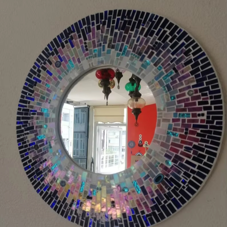 20pcs Round Mirror Tiles 3" 4" Mosaic Mirror Tiles Circle Mosaic Tiles Glass Tile Circles Cup Diy Craft Desk Art Crafts Home Bathroom Decoration Jewelr