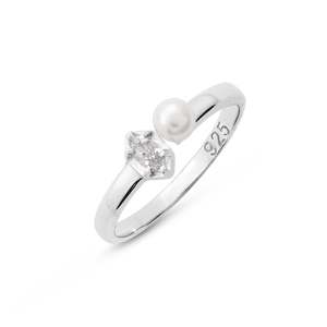 Bague ouverte avec perle et topaze blanche plaquée or rose Bague pour femme Cadeau d'anniversaire Bijoux en topaze blanche en argent sterling 925 - Product Image 6