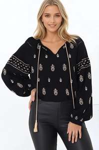 Blusas de algodón tejidas bordadas ucranianas tradicionales Tops bohemios mexicanos Túnica de manga de campana Bohemia Verano Invierno - Product Image 5