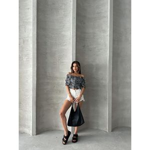 Blusa de Terciopelo con Estampado de Leopardo Gris para Mujer, Marca TOPSHOW, Manga Larga, Corte Holgado Informal, Top de Poliéster para Uso Diario, Tallas S-L - Product Image 2