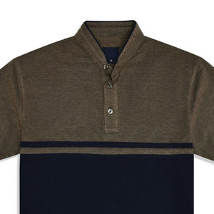 100% algodón tejido camello Color bloque banda cuello camiseta alta calidad sólido transpirable ecológico Logo Casual en blanco para hombres - Product Image 2