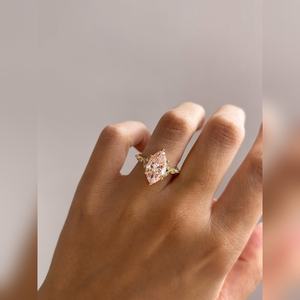 Bague en or 10K 14K 18K, platine et argent, avec topaze rose taille marquise et diamant, bijoux de mariée gravés vintage - Product Image 5