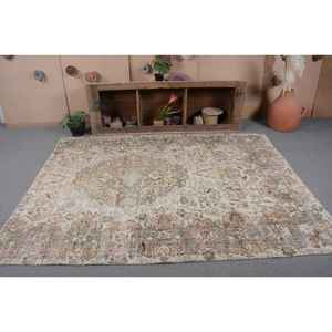 พรมขนและขนสัตว์ตุรกีสีเบจแนววินเทจแบบ6x8ft การเย็บปะติดปะต่อกันหรูหราการออกแบบสี่เหลี่ยมผืนผ้าสำหรับการตกแต่งทางเข้าหรือห้องนั่งเล่น - Product Image 4