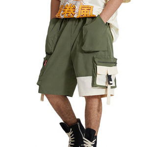 Pantalones cortos de trabajo informales transpirables ligeros de secado rápido para hombre, cintura media, cierre de cintura elástica con patrón sólido, tejido de lona - Product Image 1