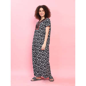 100% Cotton Woven Supersoft Women's Short-Sleeved Bathrobe Casual Nightshirt Embroidery Pocket Most Comfortable Leopard Pattern - Product Image 3