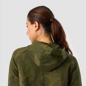 OEM Olive Green Cropped Gym <b>Hoodie</b> for Women Custom <b>Long</b> Sleeve Activewear Pullover for Fitness & Yoga Wear - Product Image 3