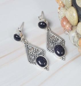 Pendientes de piedra solar azul, pendientes de tuerca de piedras preciosas de Plata de Ley 925, joyería hecha a mano, diseño de piedra natal de junio, regalo para ella - Product Image 4