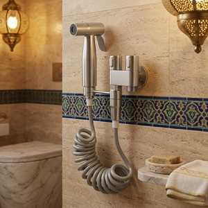 Ducha de mano portátil, rociador de bidé para inodoro, boquilla de pulverización doble de acero inoxidable, fácil de instalar, para baño, hotel, inodoro - Product Image 3