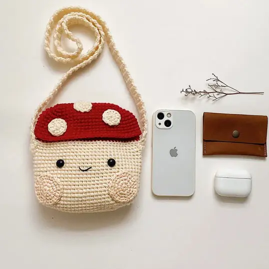 Hot Cute Crochet Mushroom Bag, Handmade Crochet Camera Case Bag, Boho Summer Bag Best Price Vietnam Manufacturer