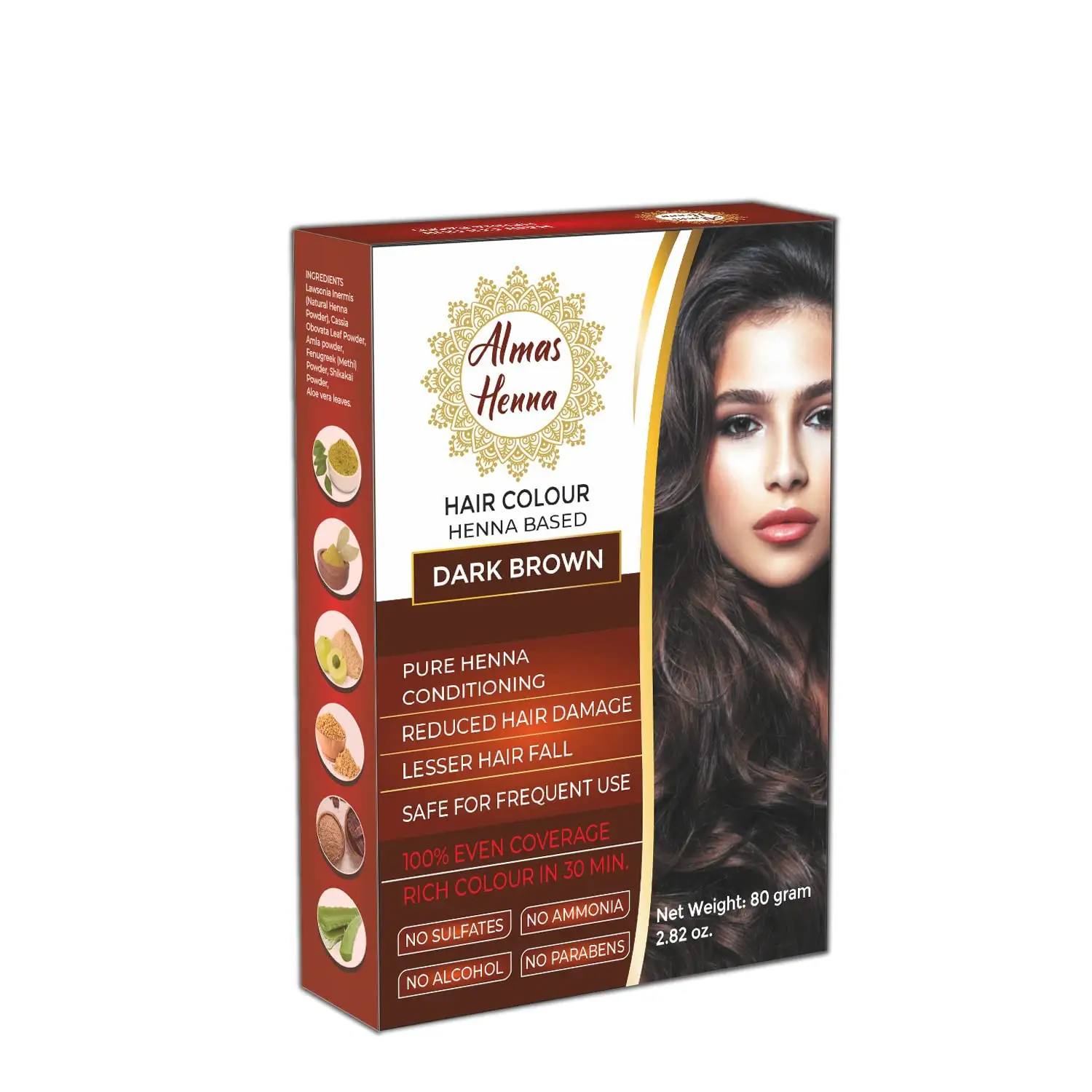 Henna Hair Color 80 GRAM 100% Polvo de Henna orgánico infundido con la bondad del color de las hierbas para el cabello suave y brillante Henna 2,82 ONZAS