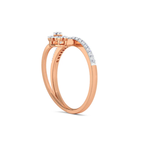 Anillo de Diamantes con Flores Sintéticas en Oro Rosa para Mujer, Diseño de Doble Banda, Perfecto para Bodas, Compromisos y Regalos - Product Image 3