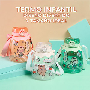 Borraccia Sportiva Motivazionale da 1,3 Litri con Misurino, Senza BPA, in Plastica, con Motivo Cartoon, Coperchio con Cannuccia, Cinghia e Adesivi - Product Image 1