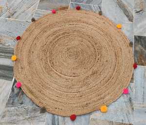 Tapis rond indien tressé à la main, tapis en Jute Durries, tapis avec décoration de Styles modernes - Product Image 3