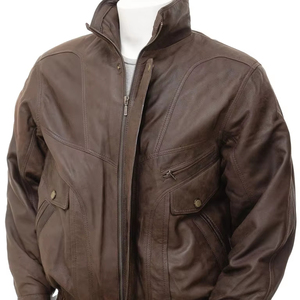 Veste en cuir de motard rétro marron pour hommes avec col montant hiver High Street Style nouveau Bomber Letterman moto Design - Product Image 1