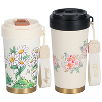 Gobelet à eau mignon en acier inoxydable écologique-Flacon à vide réutilisable Tasses à fleurs à double isolation Bouteilles Cadeau Set Option