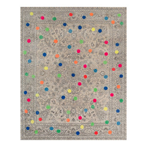 Tapis rectangulaire traditionnel AKWS-9008 en laine et soie noué à la main, gris et noir, à motifs floraux, pour la maison, le salon et le couloir - Product Image 1