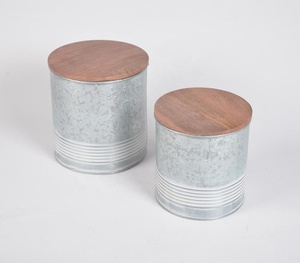 ถังเหล็กชุบสังกะสีแบบแฮนด์เมดพร้อมฝาไม้ชุด2ชิ้นสุดสร้างสรรค์ - Product Image 1