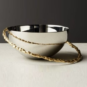 Ensaladera de acero inoxidable de estilo moderno, cuenco mezclador de ensalada de frutas dorado y plateado para restaurante y hoteles, cuenco para servir frutas - Product Image 1