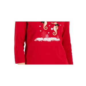 Top invernale casual da donna Karen Scott con stampa natalizia, manica a 3/4, disponibile in rosso, taglie dalla Petite alla X-Large - Product Image 3