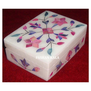 Joyero de trabajo con Incrustaciones de nácar mezcla de mármol blanco de forma Rectangular para regalo de negocios y caja de almacenamiento de joyas a bajo precio - Product Image 1
