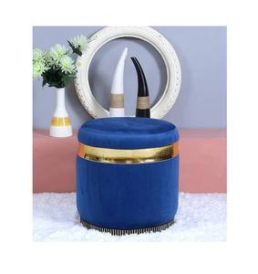 Taburete de nube de almacenamiento de tela de terciopelo moderno de Pufy redondo con estilo de acero inoxidable dorado para sala de estar dormitorio - Product Image 3