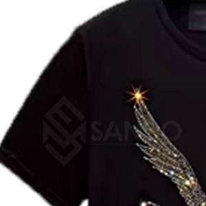 เสื้อยืดประดับพลอยเทียมสำหรับผู้ชายเสื้อยืดสตรีทแวร์สีพื้นขนาดผู้ใหญ่ - Product Image 3