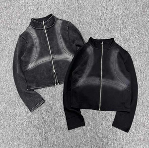 Vente en gros de vêtements vintage délavés à l'acide avec logo personnalisé veste Boxy Fit sweat à capuche vierge avec fermeture éclair complète sweat-shirt de printemps de l'hiver - Product Image 2