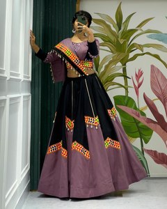 Leading Supplier Best Quality Navratri Special Pure Cotton Gamthi Lehenga Choli <b>Mirror</b> Work India FATEMA FASHION Party Quick Dry - Product Image 2