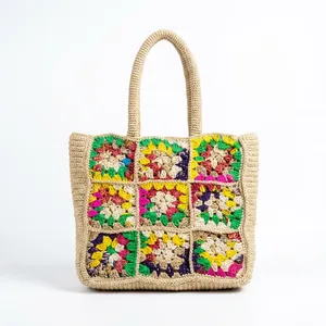 Bolso tote de ganchillo para mujer, estilo bohemio, con paneles bordados, abierto por encima, para todas las estaciones - Product Image 4