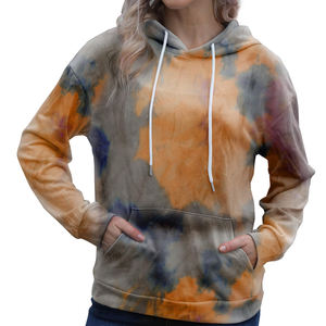Sudadera con Capucha de Color Sólido Teñida Anudada, Hecha de Felpa de Algodón, Nueva Llegada en Oferta, Estilo Pullover para Mujer - Product Image 1