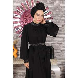 Vestido de Noche de Gasa ElbiseStone, Corte A, Largo hasta el Suelo, con Encaje Floral, Tallas XL y XXL Disponibles, Ideal para Fiestas y Damas de Honor - Product Image 2