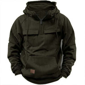 <b>Men's</b> Tactical <b>Quarter</b> <b>Zip</b> Pullover Hoodie s Fashionable Outdoor Workout Gym Sweatshirt with Cargo Pockets and Hooded Collar - Product Image 4