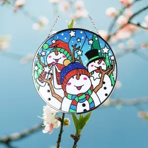 Customized UV Printing "Snowman Party" Hanging Pendant Round Wall Hangings Home Decor