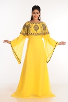 Kaftan Islamique pour Femmes en Gros de Dubaï, Grande Taille, en Mousseline de Soie Légère et Polyester, Longueur Ras du Sol, Perlé, Fait Main, Ourlet Évasé AWAIS